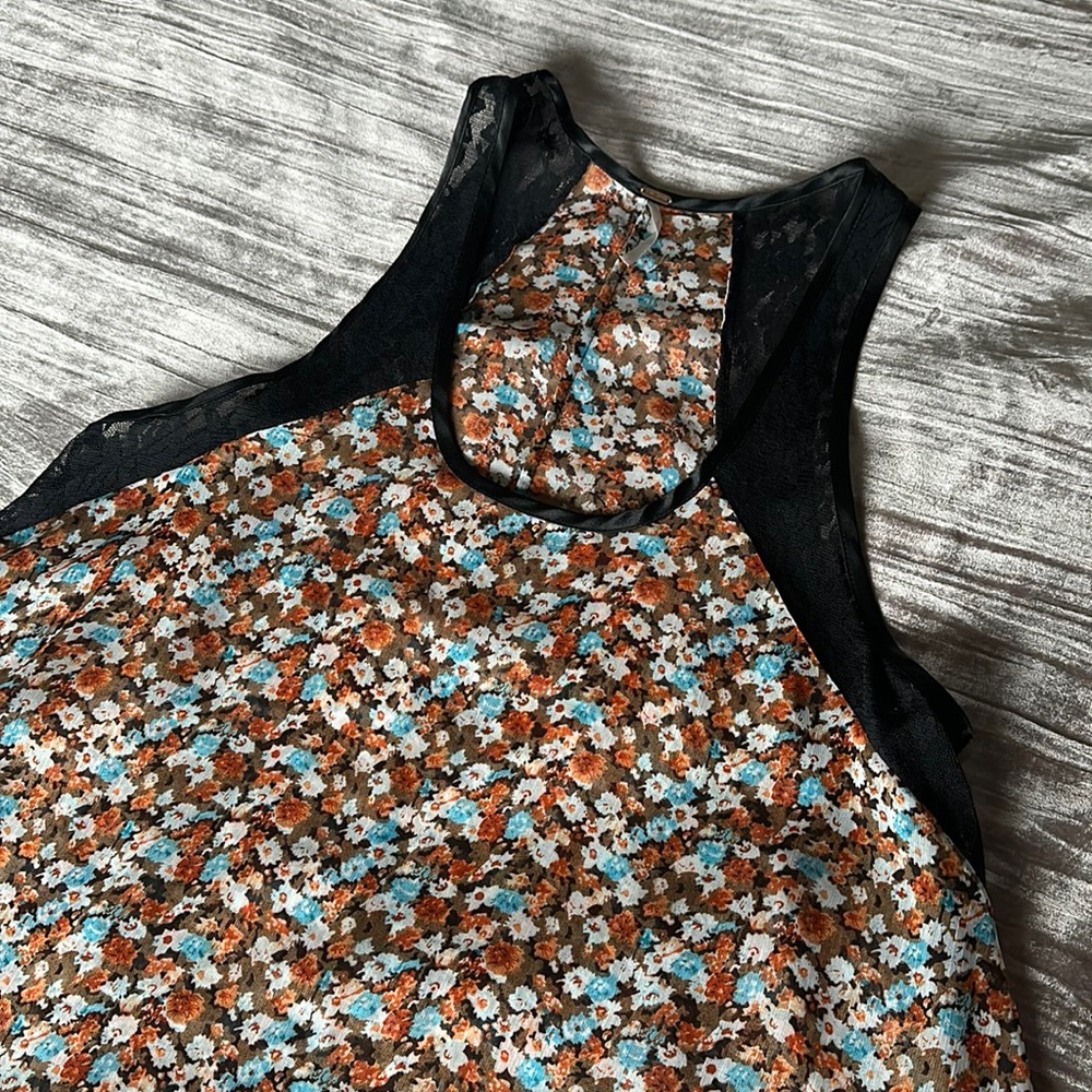 Free People Floral and Lace High Low Tank Top